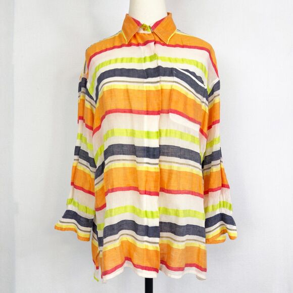 Emanuel Ungaro | Multi-Color Striped Long Sleeve Blouse | Sz M - Picture 1 of 7